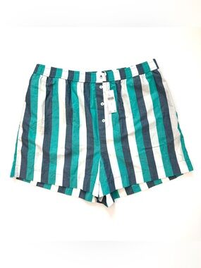 Anthropologie NWT 100% Cotton Striped Pull On Shorts L Green Blue White